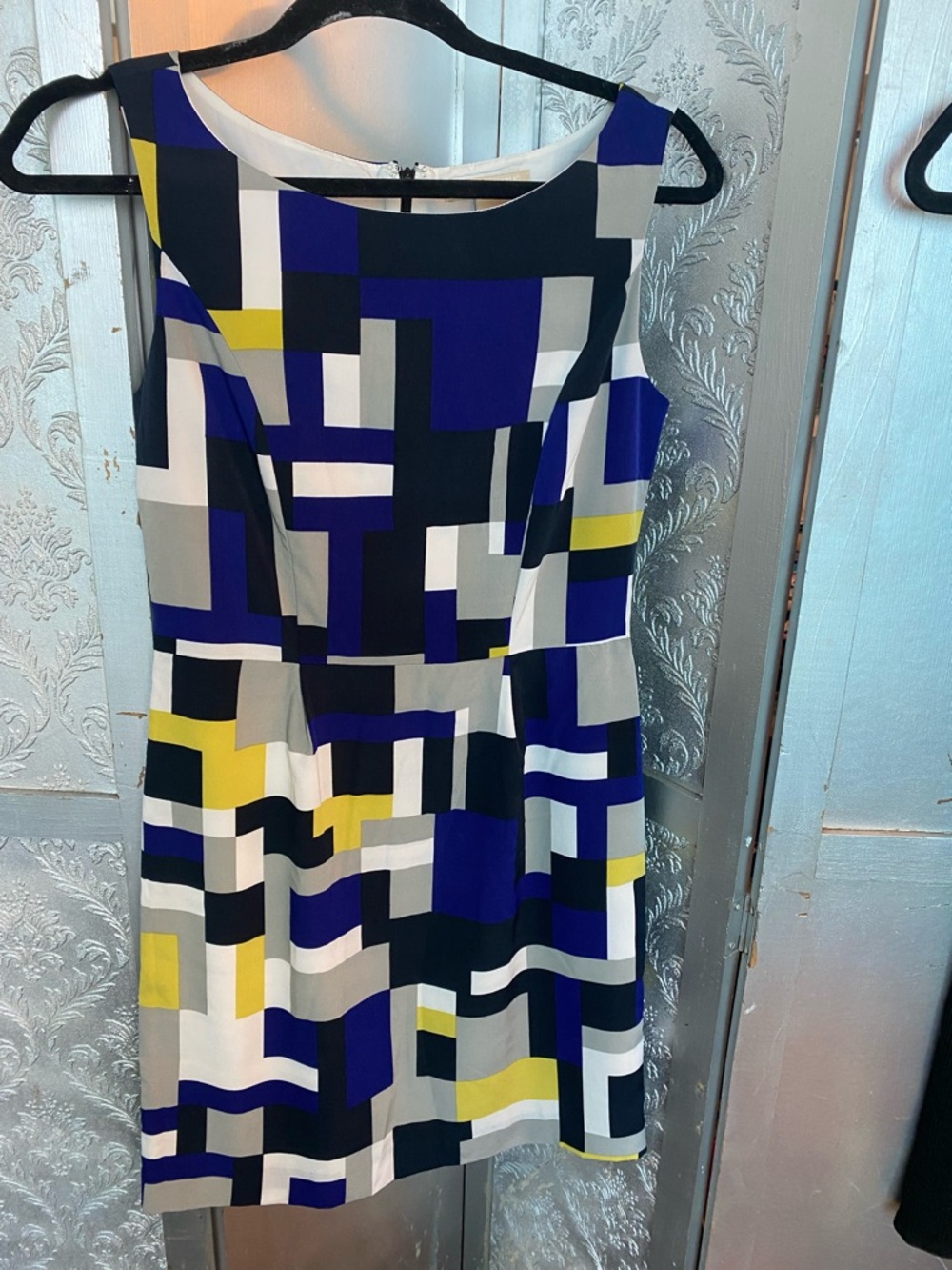 Banana Republic Sleeveless Geometric Midi Dress in Blue, White & Yellow